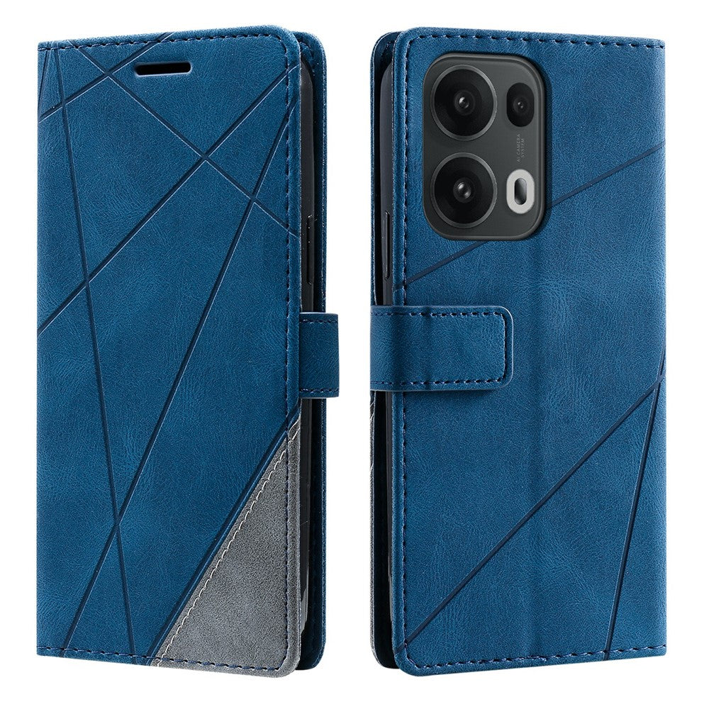 For Oppo Reno13 Pro 5G Case Imprinted Lines PU Leather Splicing Wallet Phone Cover - Blue