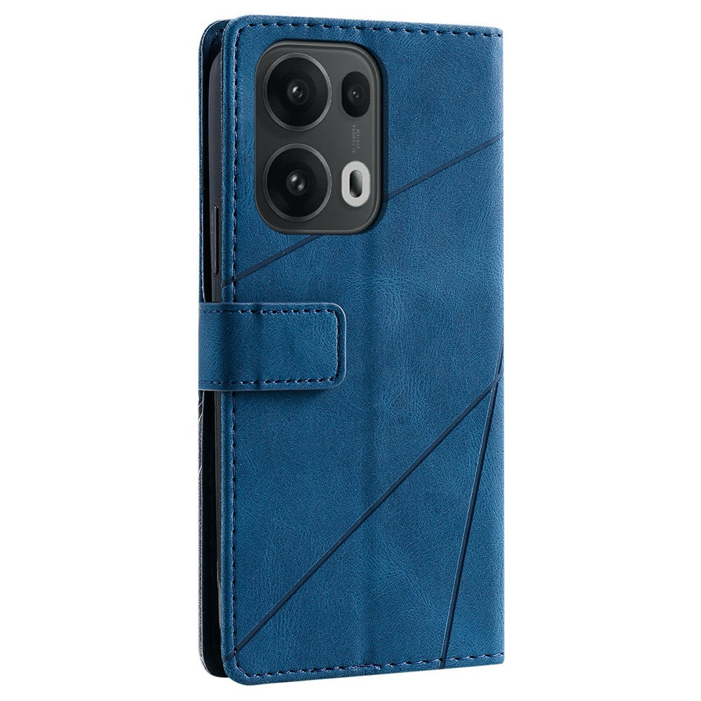 For Oppo Reno13 Pro 5G Case Imprinted Lines PU Leather Splicing Wallet Phone Cover - Blue
