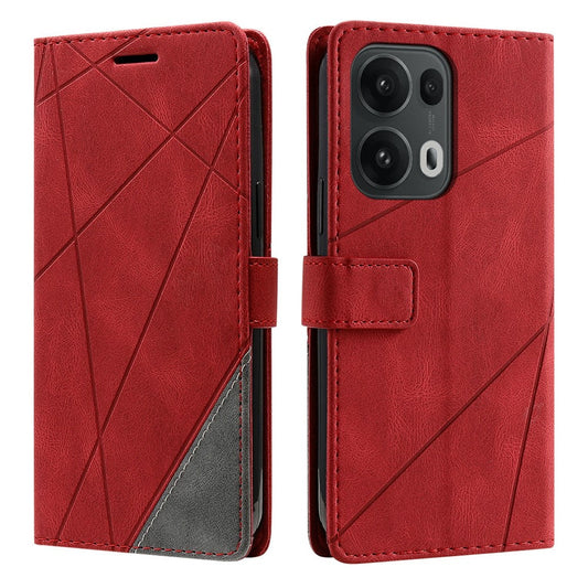 For Oppo Reno13 Pro 5G Case Imprinted Lines PU Leather Splicing Wallet Phone Cover - Red