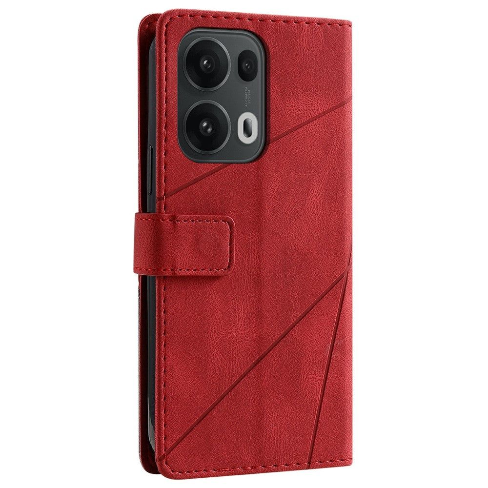 For Oppo Reno13 Pro 5G Case Imprinted Lines PU Leather Splicing Wallet Phone Cover - Red