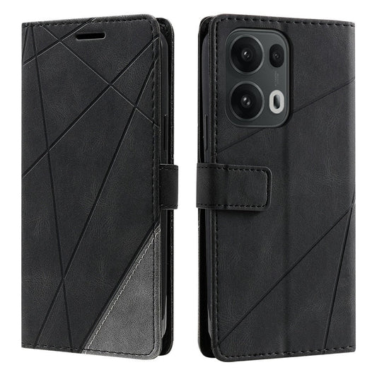 For Oppo Reno13 Pro 5G Case Imprinted Lines PU Leather Splicing Wallet Phone Cover - Black