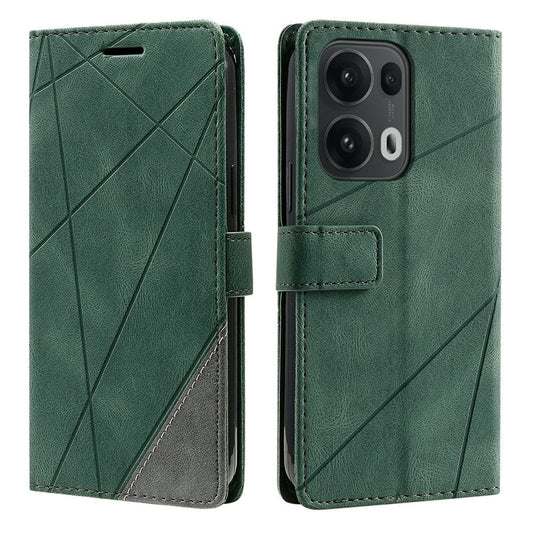 For Oppo Reno13 Pro 5G Case Imprinted Lines PU Leather Splicing Wallet Phone Cover - Green