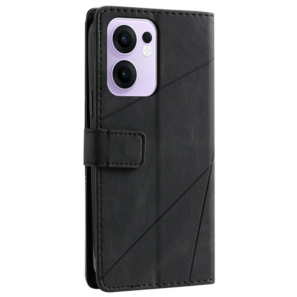 For Oppo Reno13 F 4G / 5G Case Imprinted Lines PU Leather Splicing Wallet Phone Cover - Black
