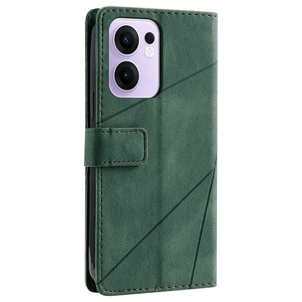 For Oppo Reno13 F 4G / 5G Case Imprinted Lines PU Leather Splicing Wallet Phone Cover - Green