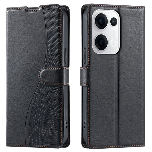 For Oppo Reno13 5G (Global) Case Dots Imprinted PU Leather Flip Phone Cover with Card Slot, Strap - Black