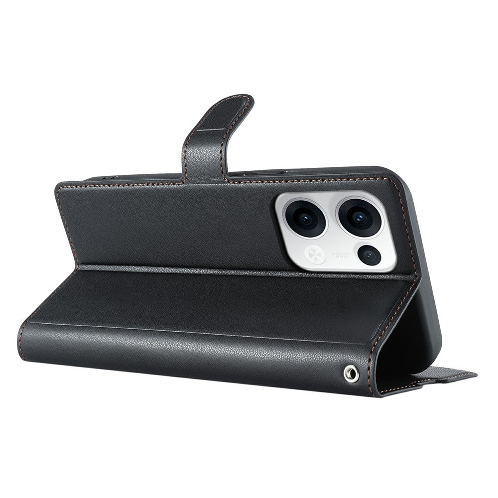 For Oppo Reno13 5G (Global) Case Dots Imprinted PU Leather Flip Phone Cover with Card Slot, Strap - Black