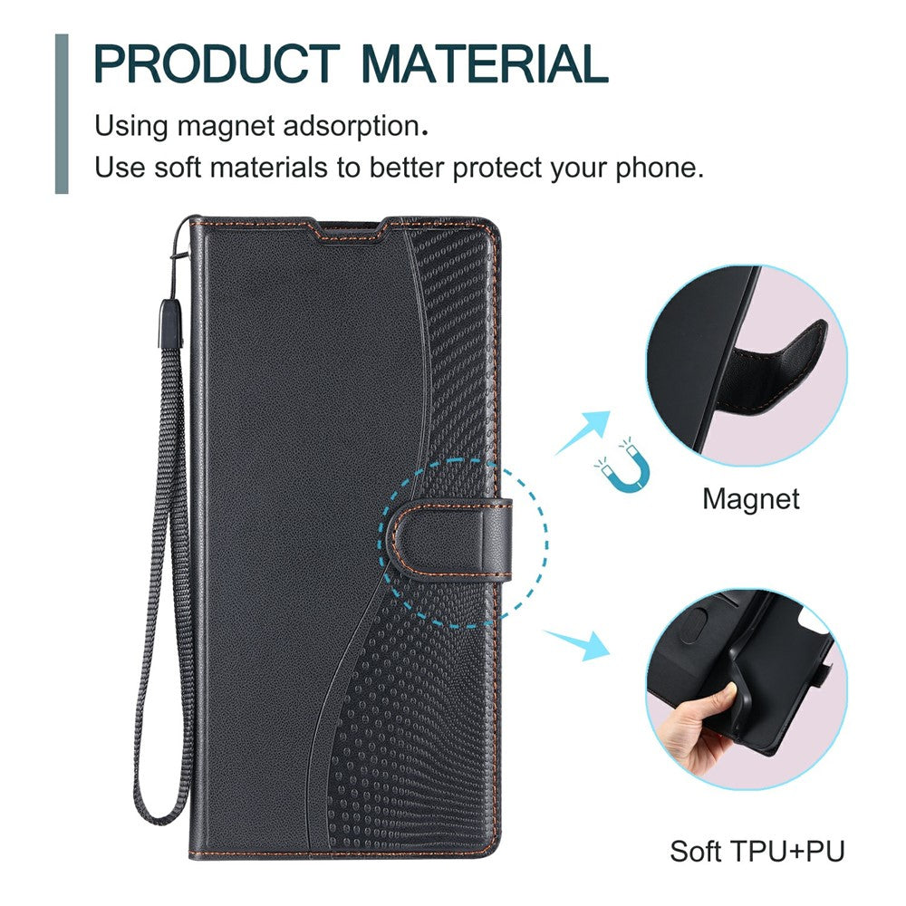 For Oppo Reno13 5G (Global) Case Dots Imprinted PU Leather Flip Phone Cover with Card Slot, Strap - Black