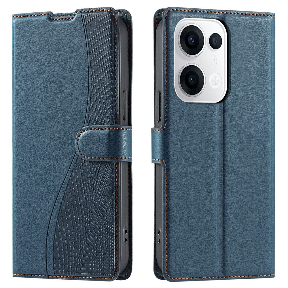 For Oppo Reno13 5G (Global) Case Dots Imprinted PU Leather Flip Phone Cover with Card Slot, Strap - Blue