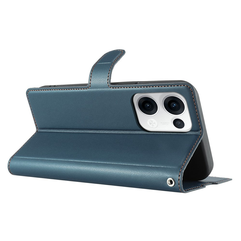 For Oppo Reno13 5G (Global) Case Dots Imprinted PU Leather Flip Phone Cover with Card Slot, Strap - Blue
