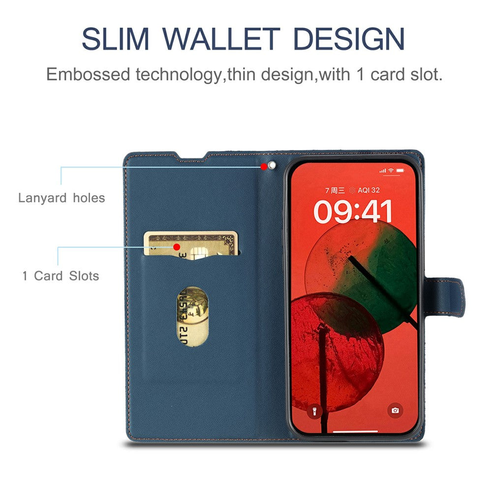 For Oppo Reno13 5G (Global) Case Dots Imprinted PU Leather Flip Phone Cover with Card Slot, Strap - Blue