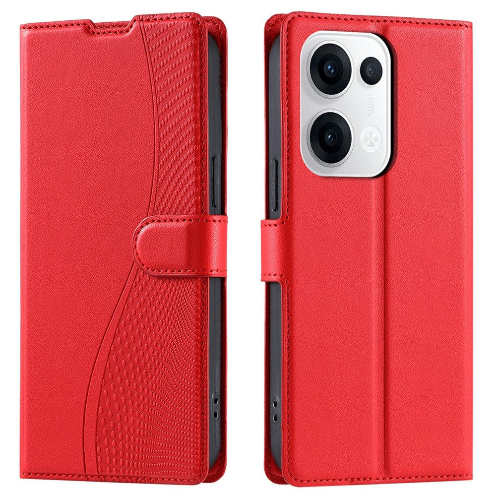 For Oppo Reno13 5G (Global) Case Dots Imprinted PU Leather Flip Phone Cover with Card Slot, Strap - Red