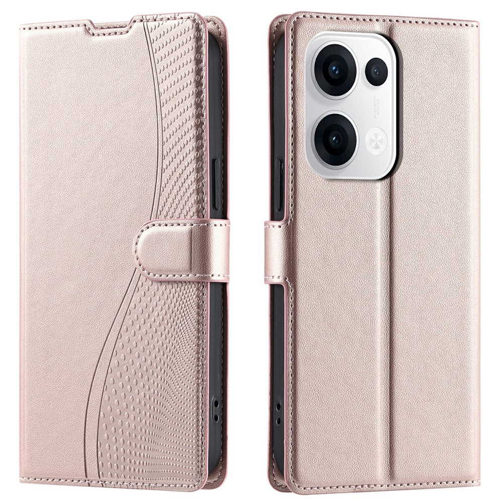 For Oppo Reno13 5G (Global) Case Dots Imprinted PU Leather Flip Phone Cover with Card Slot, Strap - Rose Gold