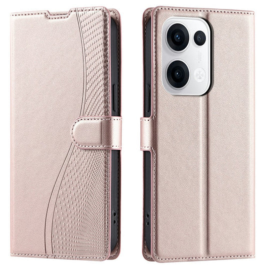 For Oppo Reno13 5G (Global) Case Dots Imprinted PU Leather Flip Phone Cover with Card Slot, Strap - Rose Gold