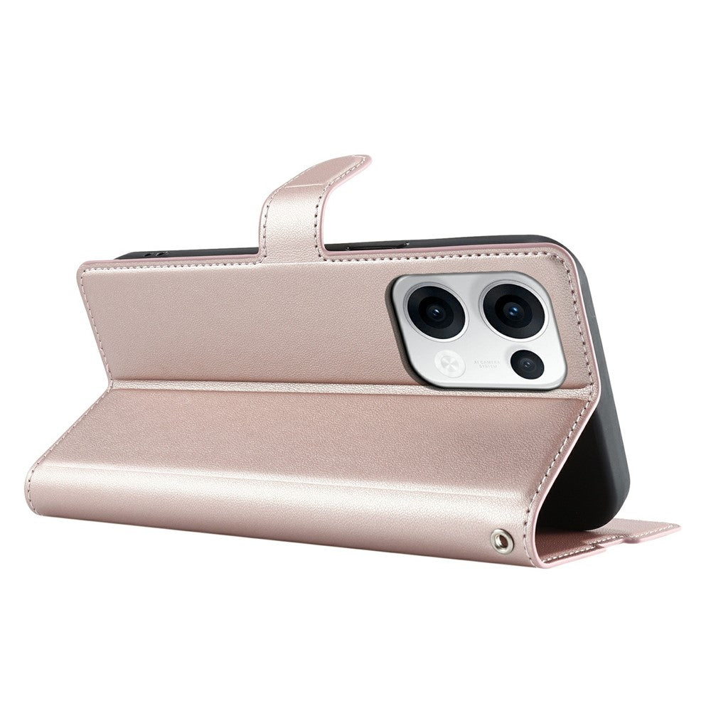 For Oppo Reno13 5G (Global) Case Dots Imprinted PU Leather Flip Phone Cover with Card Slot, Strap - Rose Gold