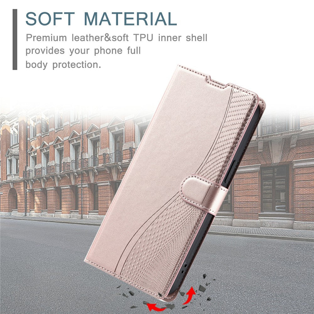 For Oppo Reno13 5G (Global) Case Dots Imprinted PU Leather Flip Phone Cover with Card Slot, Strap - Rose Gold