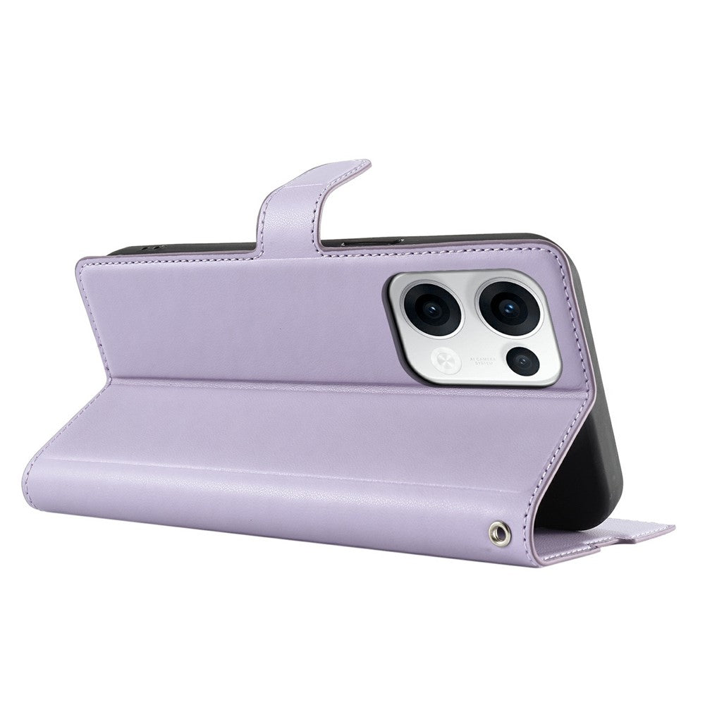 For Oppo Reno13 5G (Global) Case Dots Imprinted PU Leather Flip Phone Cover with Card Slot, Strap - Purple