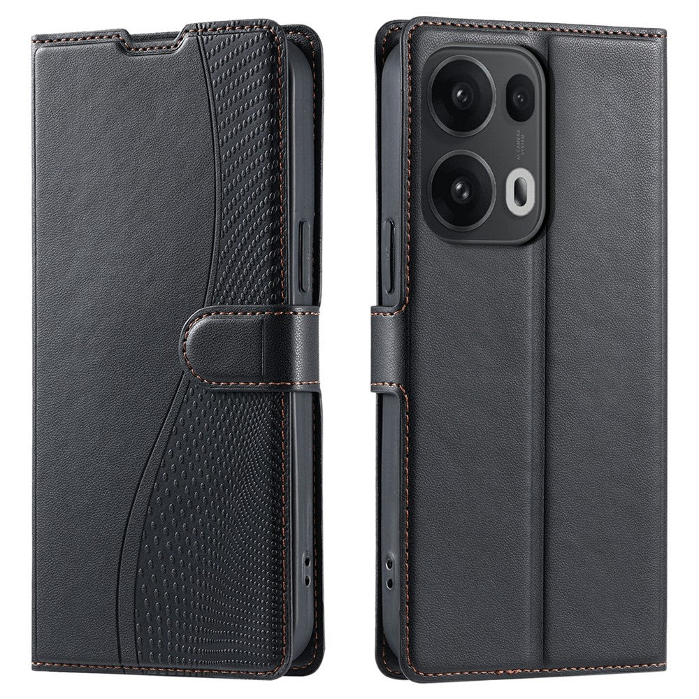 For Oppo Reno13 Pro 5G Case Dots Imprinted PU Leather Flip Phone Cover with Card Slot, Strap - Black
