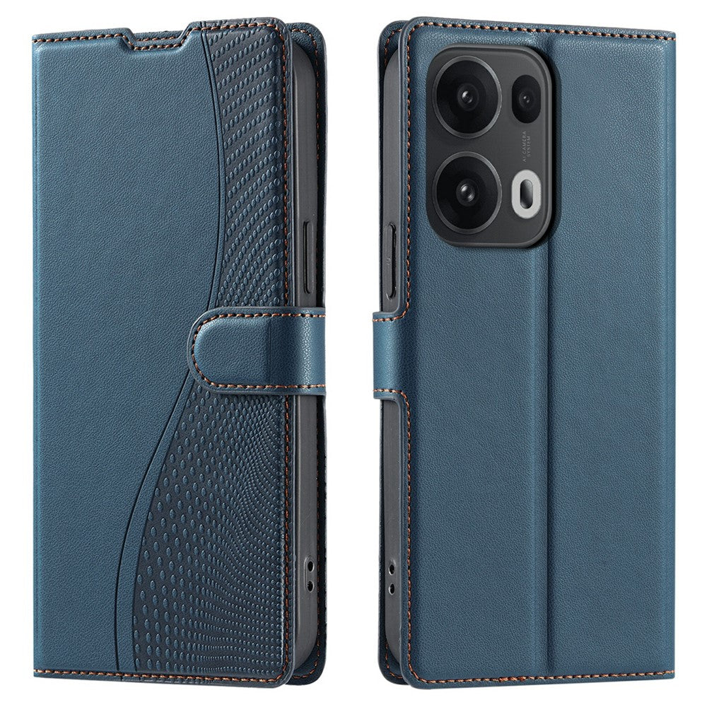 For Oppo Reno13 Pro 5G Case Dots Imprinted PU Leather Flip Phone Cover with Card Slot, Strap - Blue