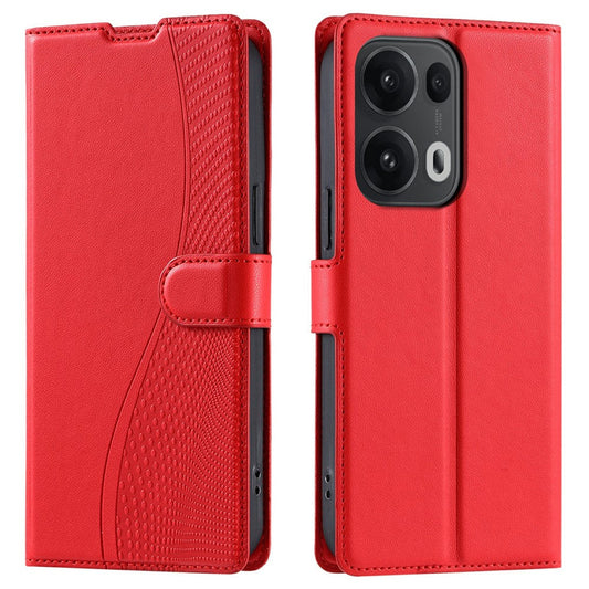 For Oppo Reno13 Pro 5G Case Dots Imprinted PU Leather Flip Phone Cover with Card Slot, Strap - Red