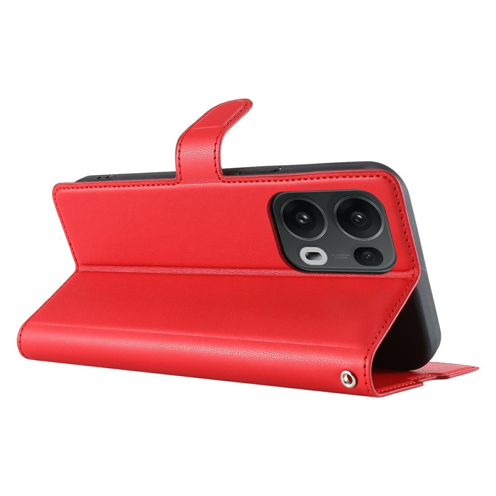 For Oppo Reno13 Pro 5G Case Dots Imprinted PU Leather Flip Phone Cover with Card Slot, Strap - Red