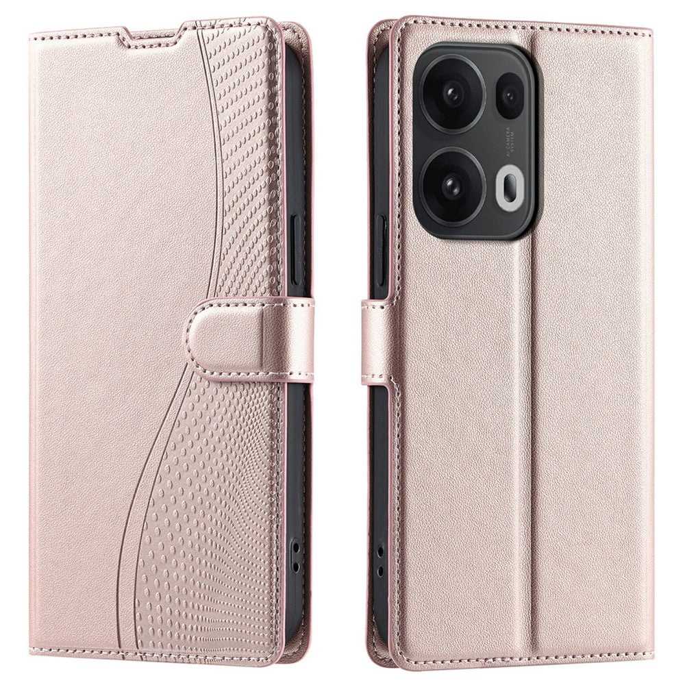 For Oppo Reno13 Pro 5G Case Dots Imprinted PU Leather Flip Phone Cover with Card Slot, Strap - Rose Gold