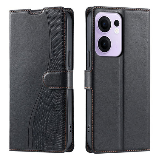 For Oppo Reno13 F 4G / 5G Case Dots Imprinted PU Leather Flip Phone Cover with Card Slot, Strap - Black