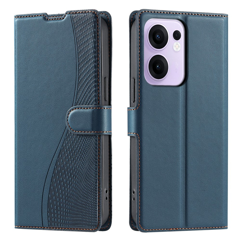 For Oppo Reno13 F 4G / 5G Case Dots Imprinted PU Leather Flip Phone Cover with Card Slot, Strap - Blue