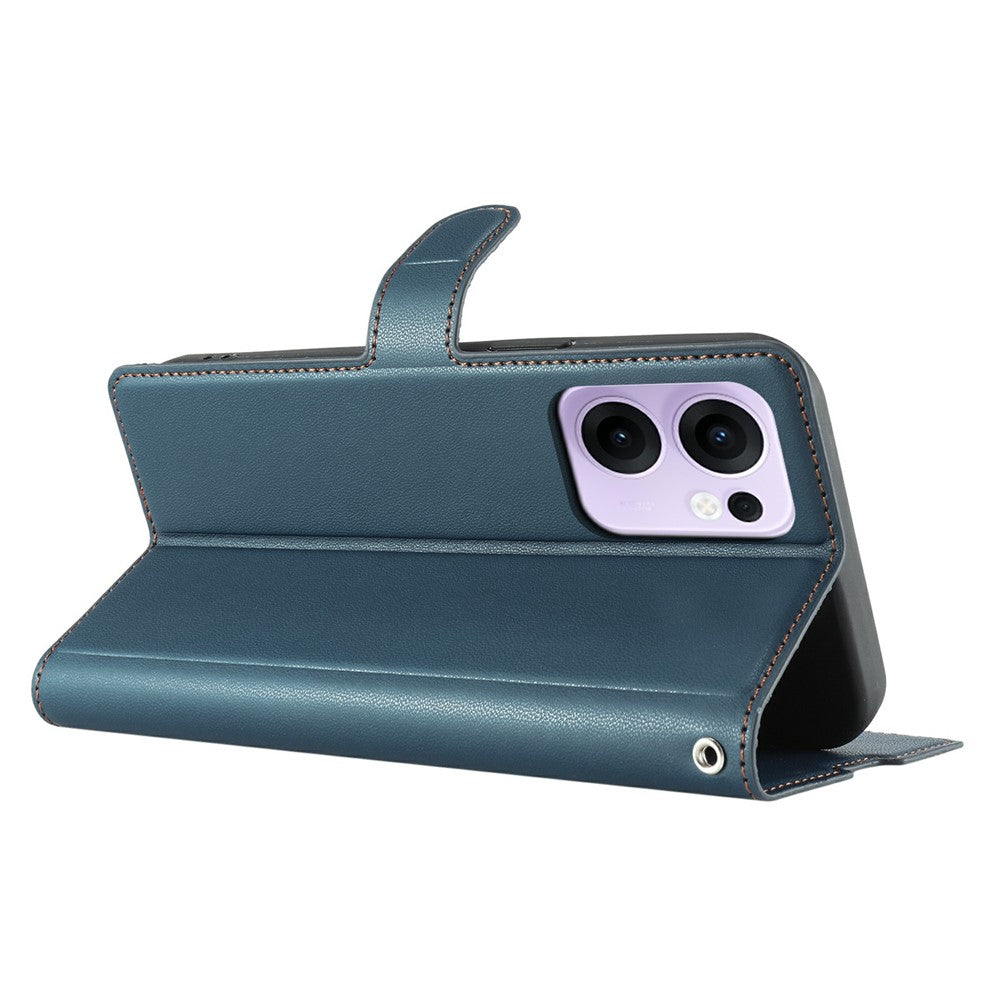 For Oppo Reno13 F 4G / 5G Case Dots Imprinted PU Leather Flip Phone Cover with Card Slot, Strap - Blue