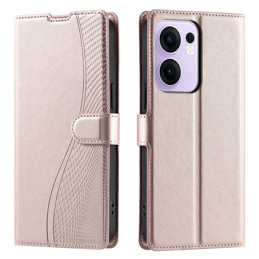 For Oppo Reno13 F 4G / 5G Case Dots Imprinted PU Leather Flip Phone Cover with Card Slot, Strap - Rose Gold