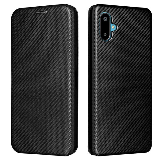 For Samsung Galaxy F06 5G  /  M06 5G Case Carbon Fiber Texture Drop-Proof PU Leather Phone Cover - Black