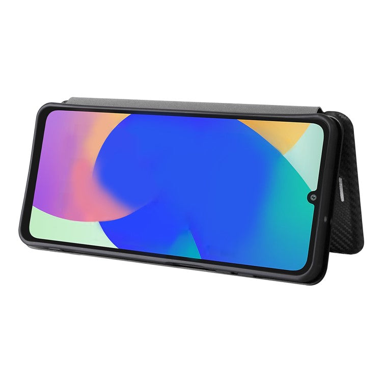 For Samsung Galaxy F06 5G  /  M06 5G Case Carbon Fiber Texture Drop-Proof PU Leather Phone Cover - Black