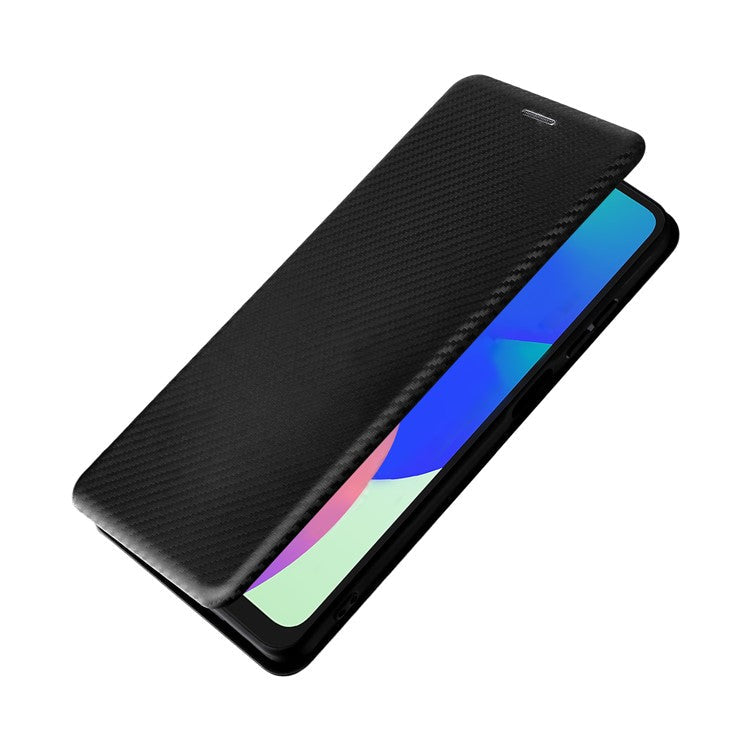 For Samsung Galaxy F06 5G  /  M06 5G Case Carbon Fiber Texture Drop-Proof PU Leather Phone Cover - Black