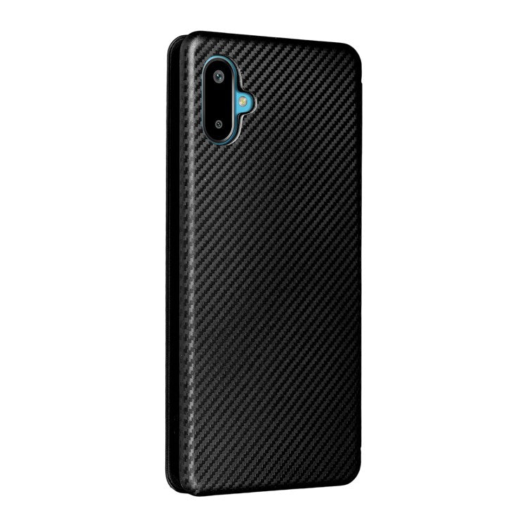 For Samsung Galaxy F06 5G  /  M06 5G Case Carbon Fiber Texture Drop-Proof PU Leather Phone Cover - Black