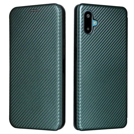 For Samsung Galaxy F06 5G  /  M06 5G Case Carbon Fiber Texture Drop-Proof PU Leather Phone Cover - Green