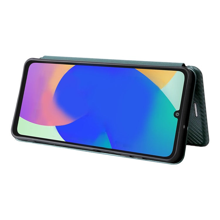 For Samsung Galaxy F06 5G  /  M06 5G Case Carbon Fiber Texture Drop-Proof PU Leather Phone Cover - Green