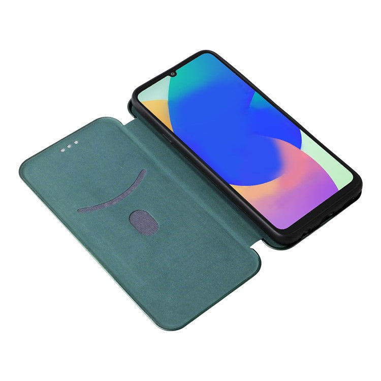 For Samsung Galaxy F06 5G  /  M06 5G Case Carbon Fiber Texture Drop-Proof PU Leather Phone Cover - Green