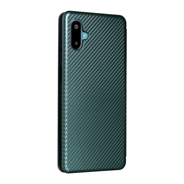For Samsung Galaxy F06 5G  /  M06 5G Case Carbon Fiber Texture Drop-Proof PU Leather Phone Cover - Green