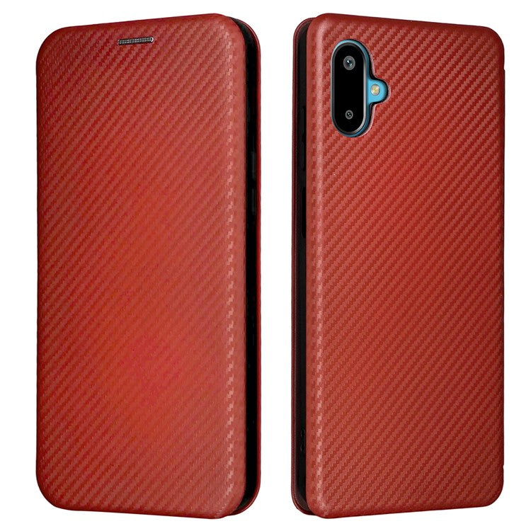 For Samsung Galaxy F06 5G  /  M06 5G Case Carbon Fiber Texture Drop-Proof PU Leather Phone Cover - Brown