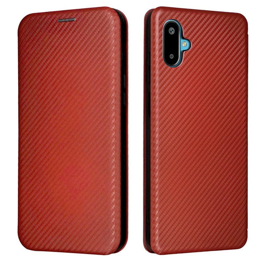 For Samsung Galaxy F06 5G  /  M06 5G Case Carbon Fiber Texture Drop-Proof PU Leather Phone Cover - Brown