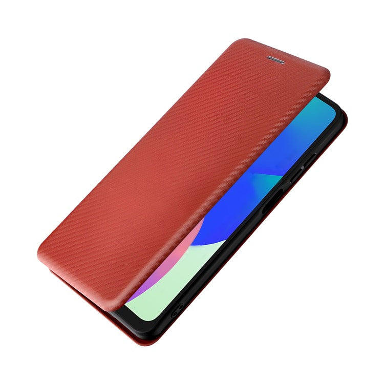 For Samsung Galaxy F06 5G  /  M06 5G Case Carbon Fiber Texture Drop-Proof PU Leather Phone Cover - Brown