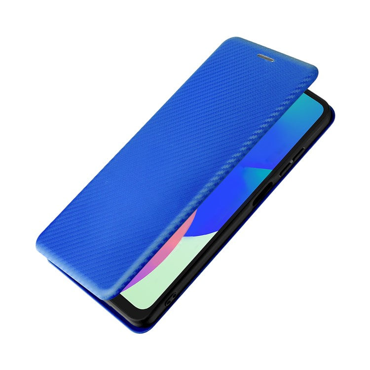 For Samsung Galaxy F06 5G  /  M06 5G Case Carbon Fiber Texture Drop-Proof PU Leather Phone Cover - Blue