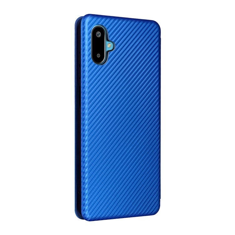 For Samsung Galaxy F06 5G  /  M06 5G Case Carbon Fiber Texture Drop-Proof PU Leather Phone Cover - Blue