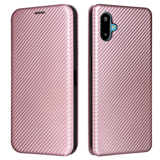 For Samsung Galaxy F06 5G  /  M06 5G Case Carbon Fiber Texture Drop-Proof PU Leather Phone Cover - Rose Gold