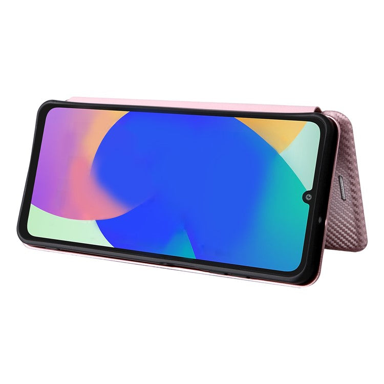 For Samsung Galaxy F06 5G  /  M06 5G Case Carbon Fiber Texture Drop-Proof PU Leather Phone Cover - Rose Gold