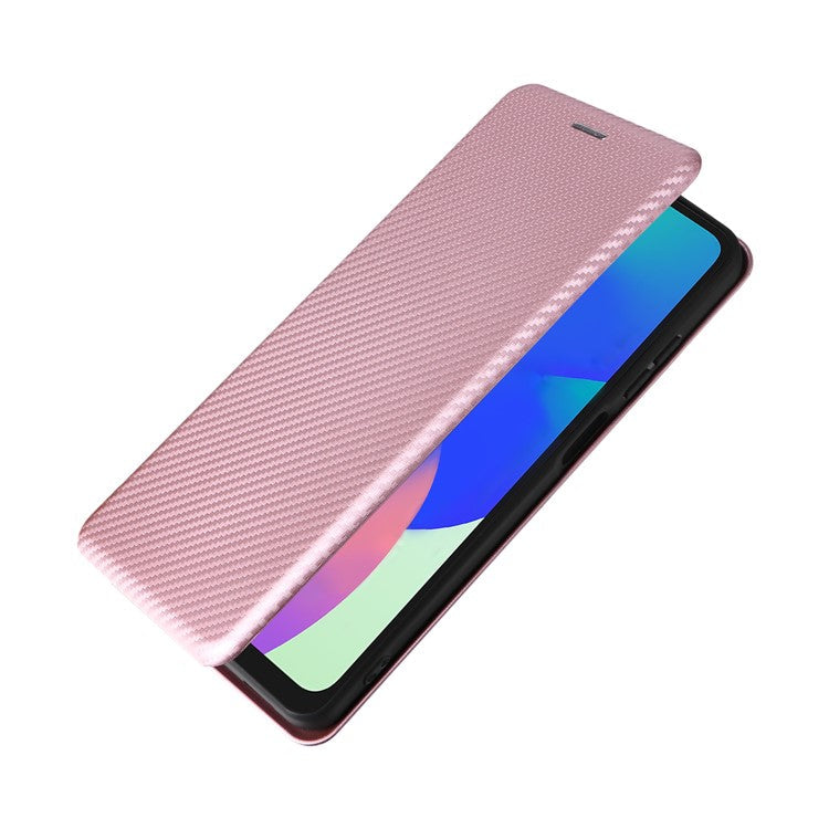 For Samsung Galaxy F06 5G  /  M06 5G Case Carbon Fiber Texture Drop-Proof PU Leather Phone Cover - Rose Gold
