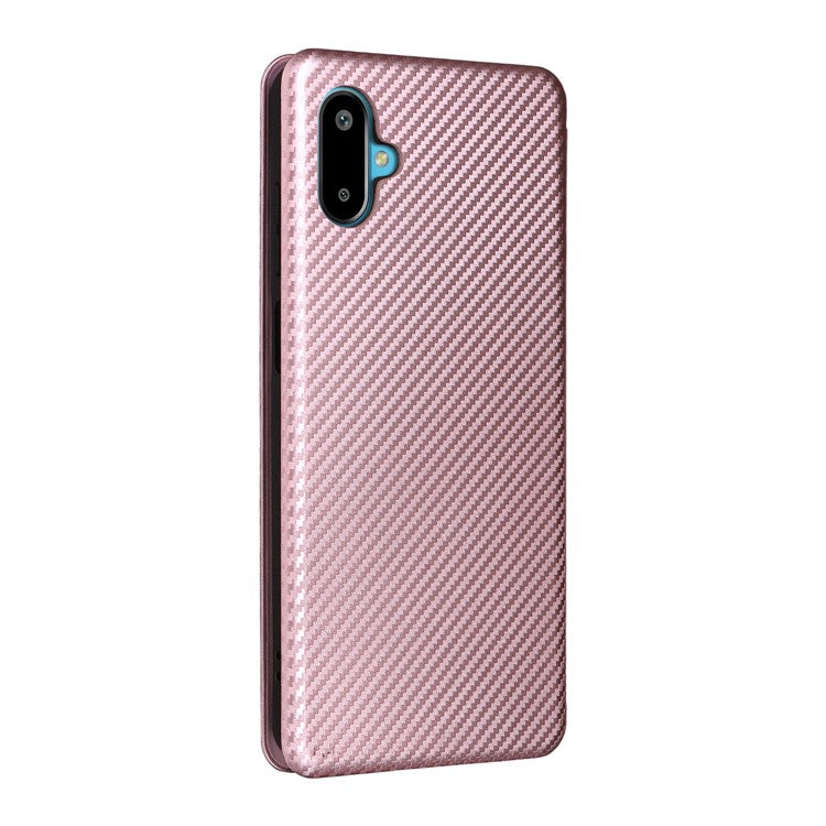 For Samsung Galaxy F06 5G  /  M06 5G Case Carbon Fiber Texture Drop-Proof PU Leather Phone Cover - Rose Gold