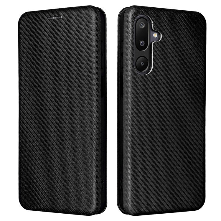 For Samsung Galaxy F16 5G  /  M16 5G Case Carbon Fiber Texture Drop-Proof PU Leather Phone Cover - Black