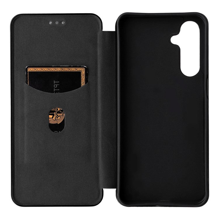 For Samsung Galaxy F16 5G  /  M16 5G Case Carbon Fiber Texture Drop-Proof PU Leather Phone Cover - Black