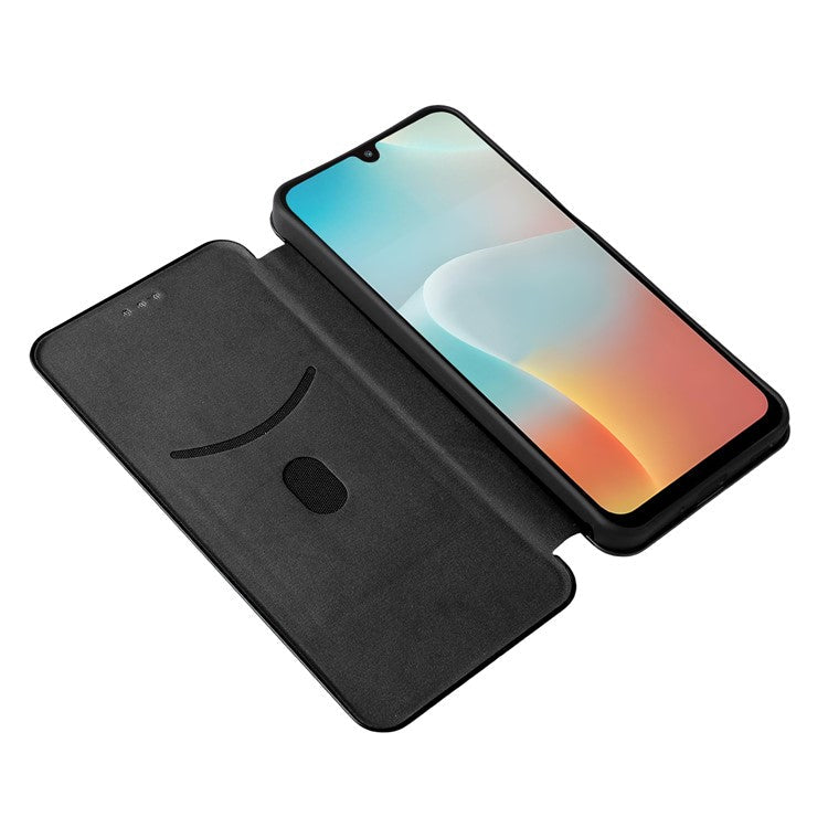For Samsung Galaxy F16 5G  /  M16 5G Case Carbon Fiber Texture Drop-Proof PU Leather Phone Cover - Black