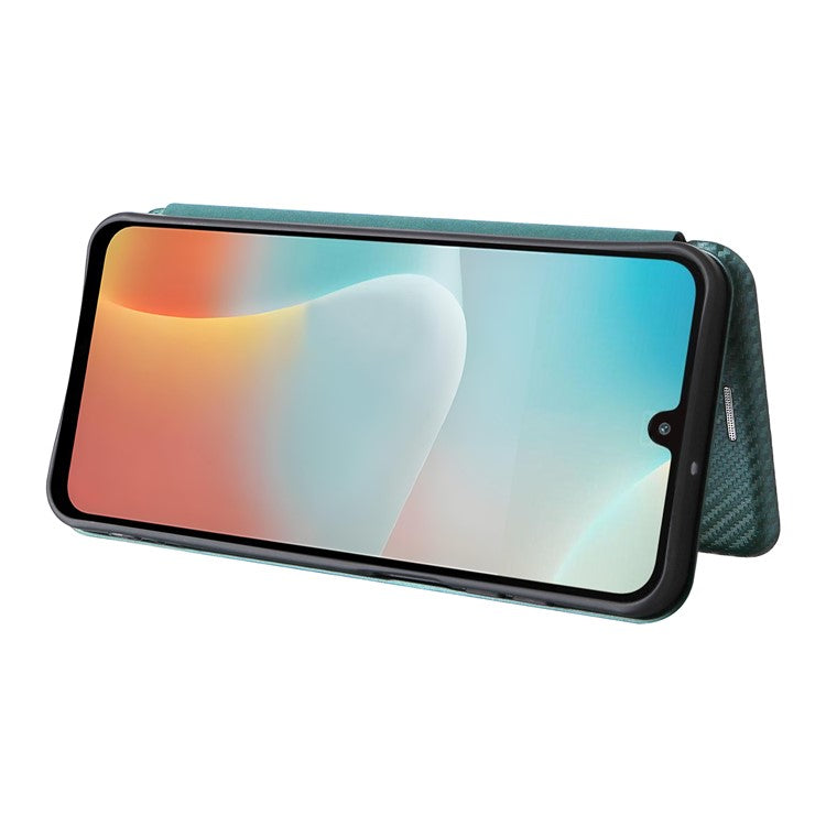 For Samsung Galaxy F16 5G  /  M16 5G Case Carbon Fiber Texture Drop-Proof PU Leather Phone Cover - Green